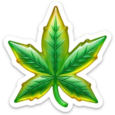 gusher gummy shaped like a marijuana leaf with a visible liquid center bright colors sticker