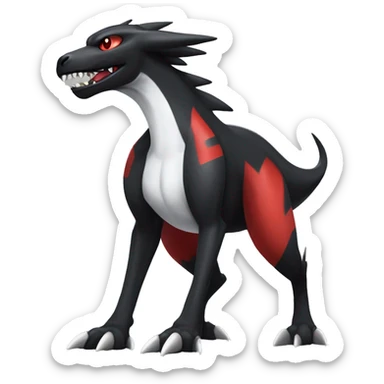 Black Cool Edgy Nargacuga-Houndoom-Garchomp Fakémon with Red and white Edgy markings, full body sticker