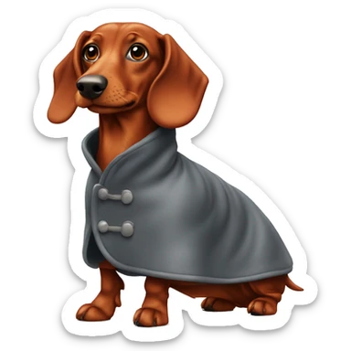 red Dachshund waring a cloud 7 coat sticker
