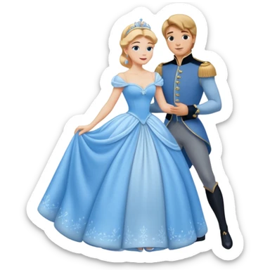Fairy tale Cinderella, the prince embraces Cinderella sticker
