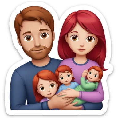 A man with brown hair holding a child, a daughter, and a girl with red hair by the hand sticker