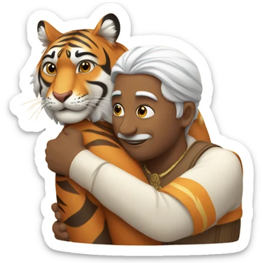 Indian man hugging contented tiger sticker