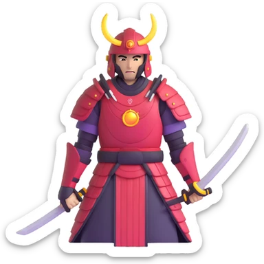 male warrior in samurai armor with glowing halo, nomadic traveler sticker