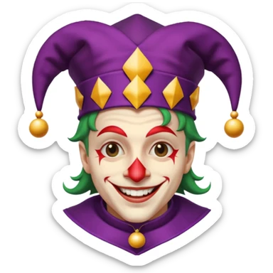 crazy colorful human jolly joker from poker, medieval, vintage, court jester sticker