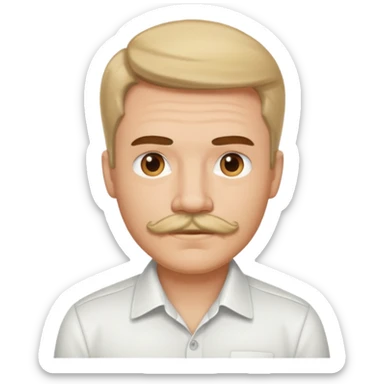 mustached man with medium hair and white shirt sticker