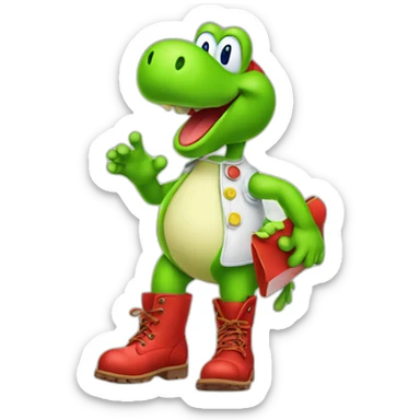yoshi wearing red boots holding a sign  sticker