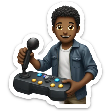 a boy with a joystick sticker