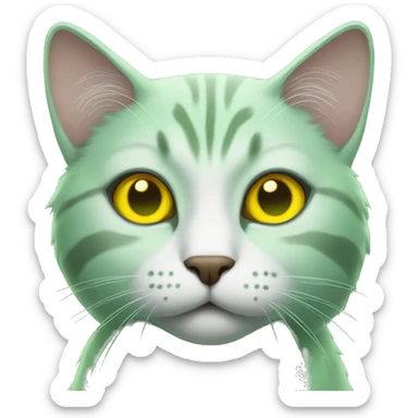Green cat with yellow eyes  sticker