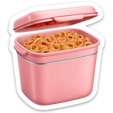 pastel pink food container with tomato pasta inside sticker