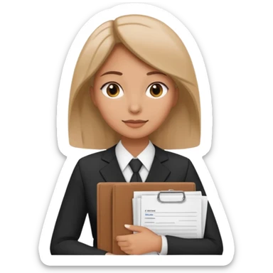 A woman wearing official dress and has a pile of documents in her hand  sticker