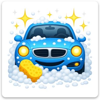Add more soap bubbles around the car, maintaining the sparkling clean theme. The original style is emoji style, so keep the look consistent with emoji style in the edits. sticker