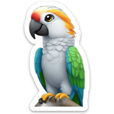 Parrot with a hearing aid sticker
