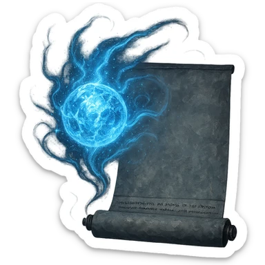 Create an image of a globe glowing with ice magic, inspired by Elden Ring glintstone sorcery icons. The globe should float outside of the scroll, surrounded by icy blue magical energy, frosty sparkles, and ethereal effects, similar to how magical elements appear outside of glintstone scrolls. Use a transparent background. The style should evoke the mystical and ethereal feel of Elden Ring's glintstone sorcery icons. sticker