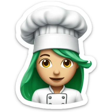 girl with long green hair wearing chef's hat sticker