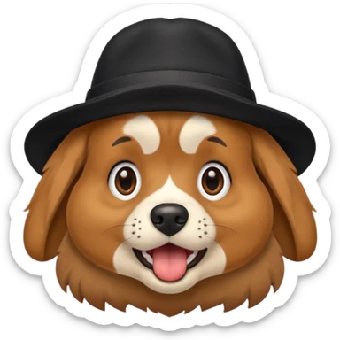 a surprised dog with an open mouth and a black hat on its head sticker