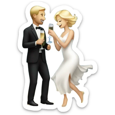 A white man and a blonde woman dansing with a cup of champagne by night sticker