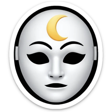 blank white no-mouth-hole masculine mask with moon crescent with black hole shape on forehead  sticker