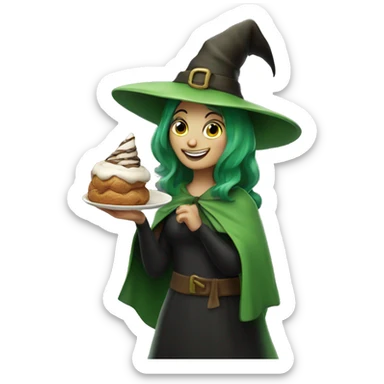 green happy witch with a cannoli in hand  sticker