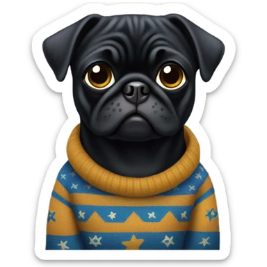 Black pug a Jewish star sweater sticker