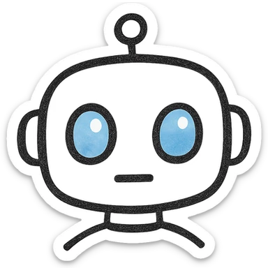 Change the robot head color to white while keeping the same cute shape and light blue eyes. Only edit the head. Maintain a minimalistic style with black outlines and no fill. sticker