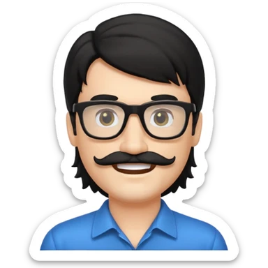 White man with black mullet and mustache wearing black glasses  sticker