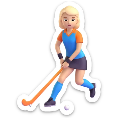 young field hockey player, energetic pose, modern sports uniform, vibrant colors, simple background sticker