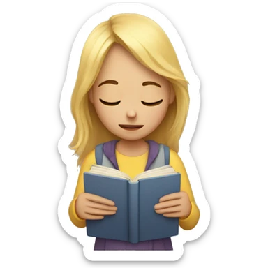 A exhausted girl holding a book in her hands sticker