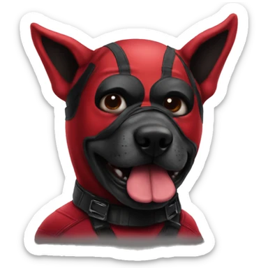 one Deadpool  dog Face with a Deadpool mask sticker