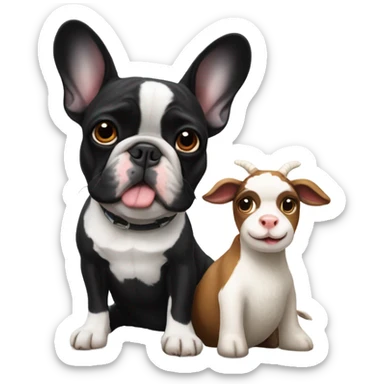 Black and white french bulldog with a goat sticker