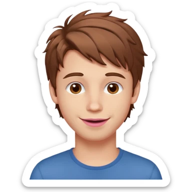 Handsome white boy with big brown eyes thin pink lips and brown messy hair sticker