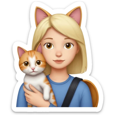 person with cat on their shoulder sticker