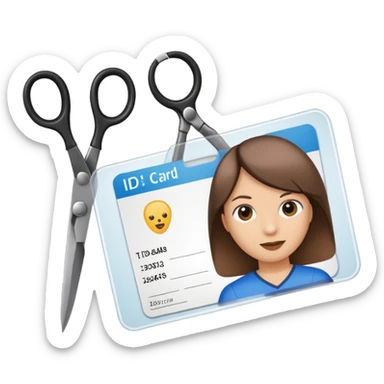 Scissors cutting an ID card in 2 parts .hyper realistic sticker