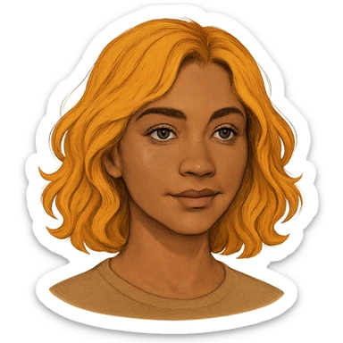 human girl head, medium tanned skin, wavy shoulder-length orangish yellow hair, style 4 sticker