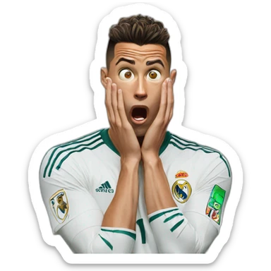 Ronaldo shocked with is two hand on his face sticker