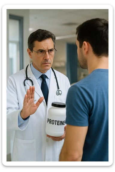 dottore che dice al paziente di non prendere proteine perchè fanno male ai reni in italiano sticker