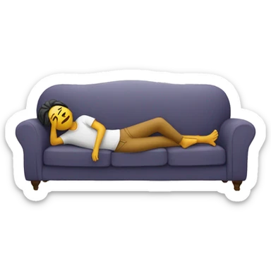 A person lying on a sofa, one leg crossed over the other, with hands behind the head, relaxing in a cozy setting sticker