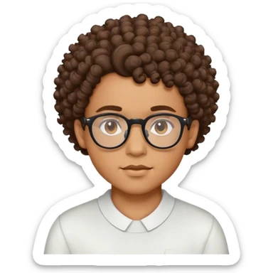 Lightskin boy with curly hair and glasses with a haircut lined up sharp sticker