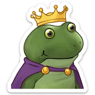 bufo the king wearing a purple cape and gold crown sticker