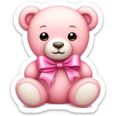 Soft pink teddy bear with pink ribbon sticker