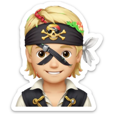 boy with blond hair that is dressed as a pirate sticker