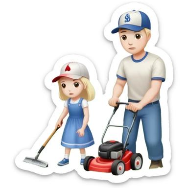 sad guy mowing the lawn and his daughter shooting a man  sticker