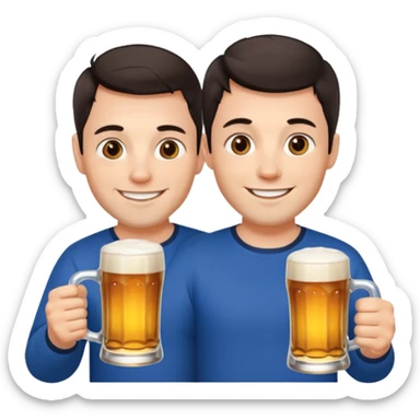 nordic man with short dark hair sitting and holding two mugs of beer sticker