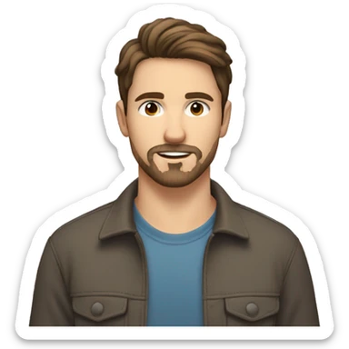 A handsome 25 year old man with middle parted fairly short brown hair, brown eyes, a very light goatee beard outdoors sticker