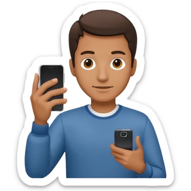 man casual clothes holding a phone sticker