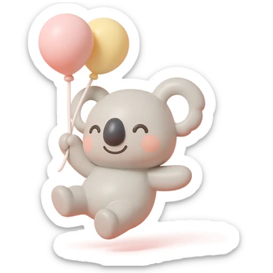 koala floating with pastel balloons, happy face, vinyl figure style sticker