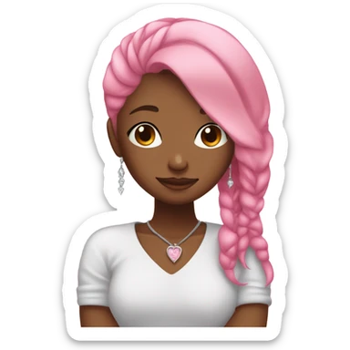 create a girl with pink hair, earrings, who hugs herself, her eyes are covered and her head is slightly bowed on her shoulder. The pose should reflect self-love sticker