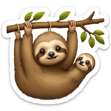 lazy sloth emoji, hanging from a branch sticker
