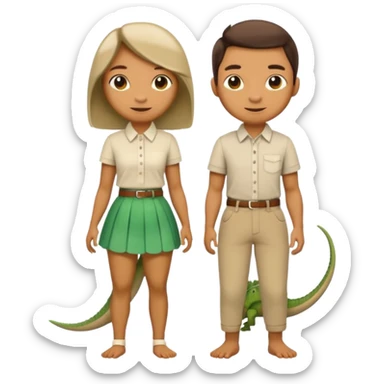 Romantic Lizard couple wear cute skirt and pants with shirt  sticker