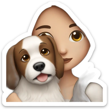 long brown hair girl cuddling a black and white dog sticker