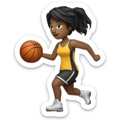 White skin female with black hair playing football with basket ball sticker
